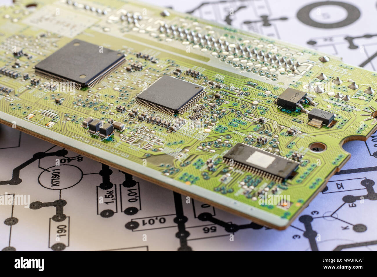 computer board with a processor on the circuit Stock Photo