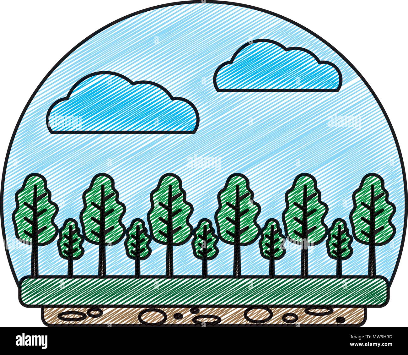 doodle nature landscape with trees leaves and clouds Stock Vector Image ...
