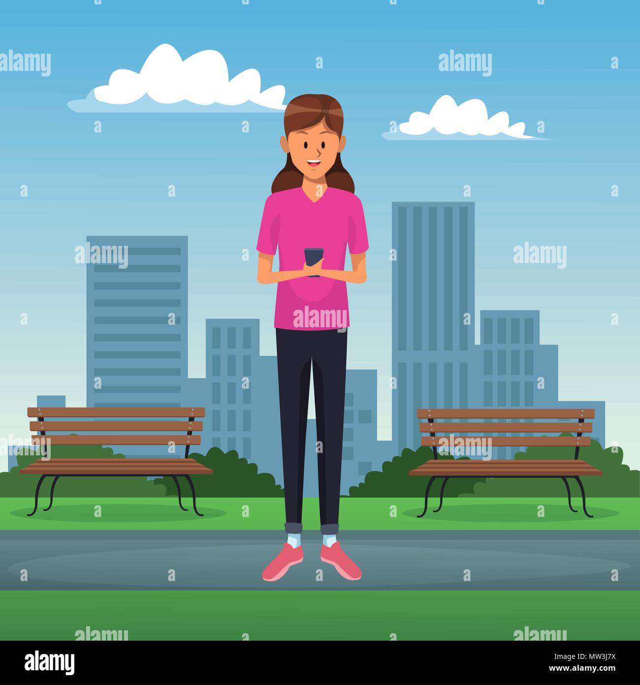 Woman chatting with smartphone Stock Vector