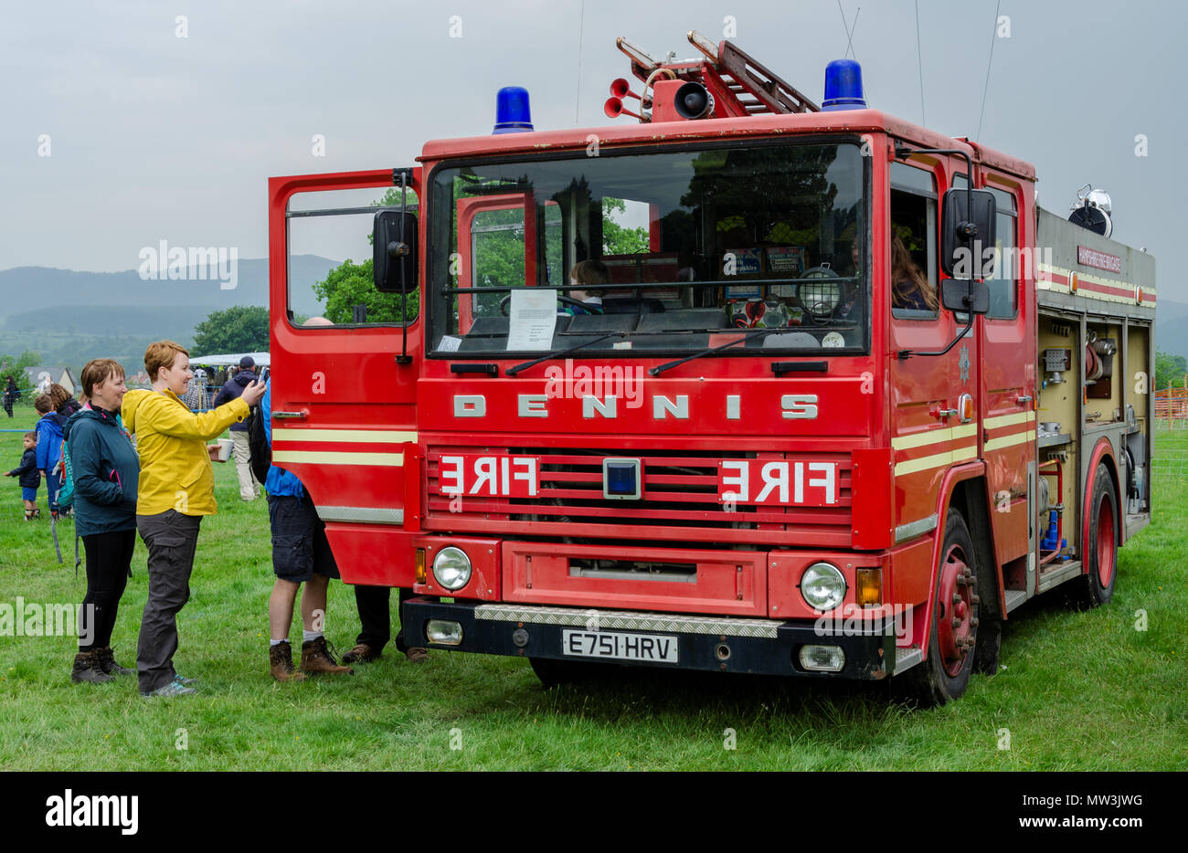 Bala Lake, UK: May 27, 2018: Despite the poor weather, The Festival of Transport saw a good turn out of classic cars, tractors, bikes, Landrovers, com Stock Photo