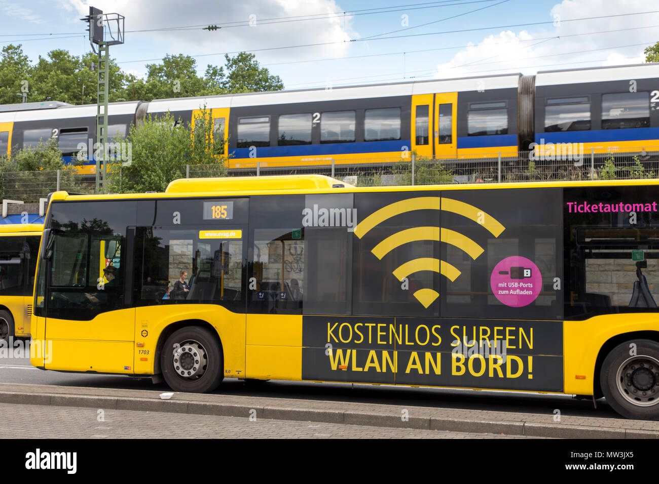 Local transport bus, with free WiFi offer on board and USB charging
