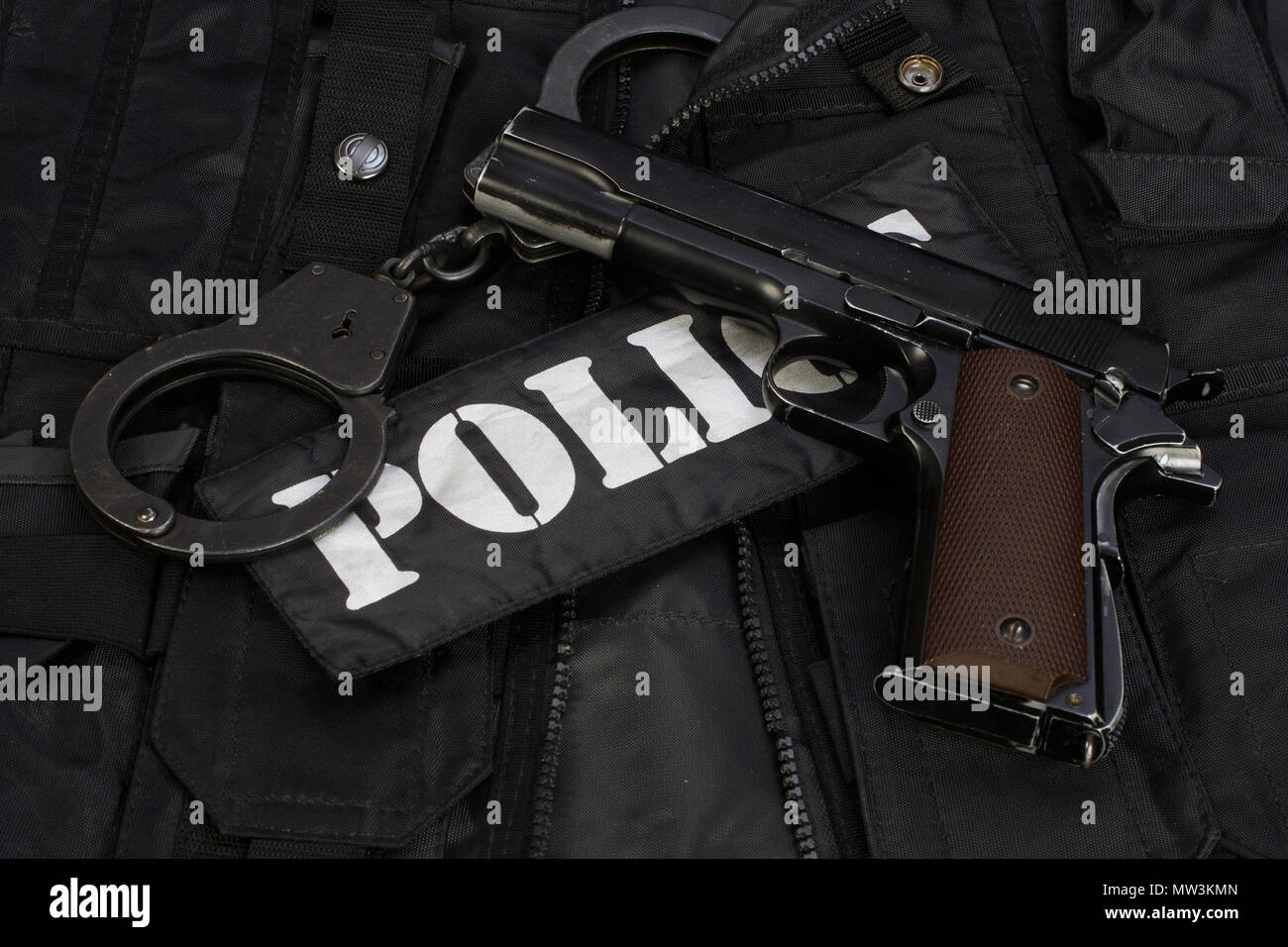 Special weapons and tactics team equipment on black background Stock ...