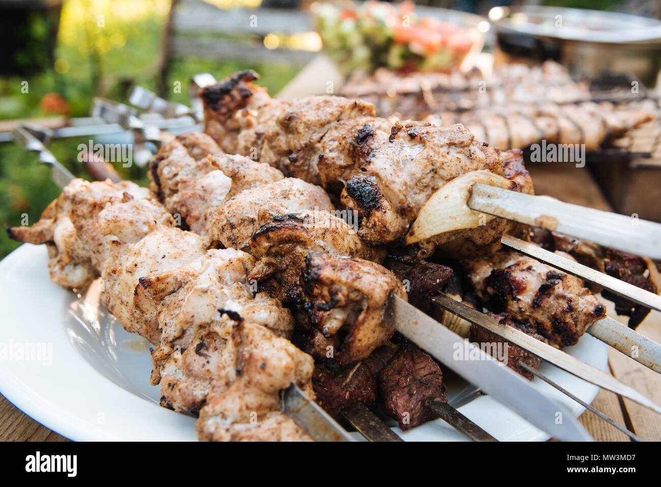 Outdoor barbecue in summer evening close up Stock Photo - Alamy