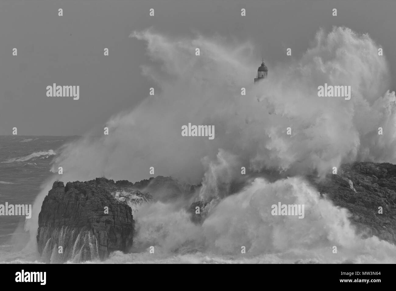 Mouro lighthouse in Santander (Spain). Stock Photo