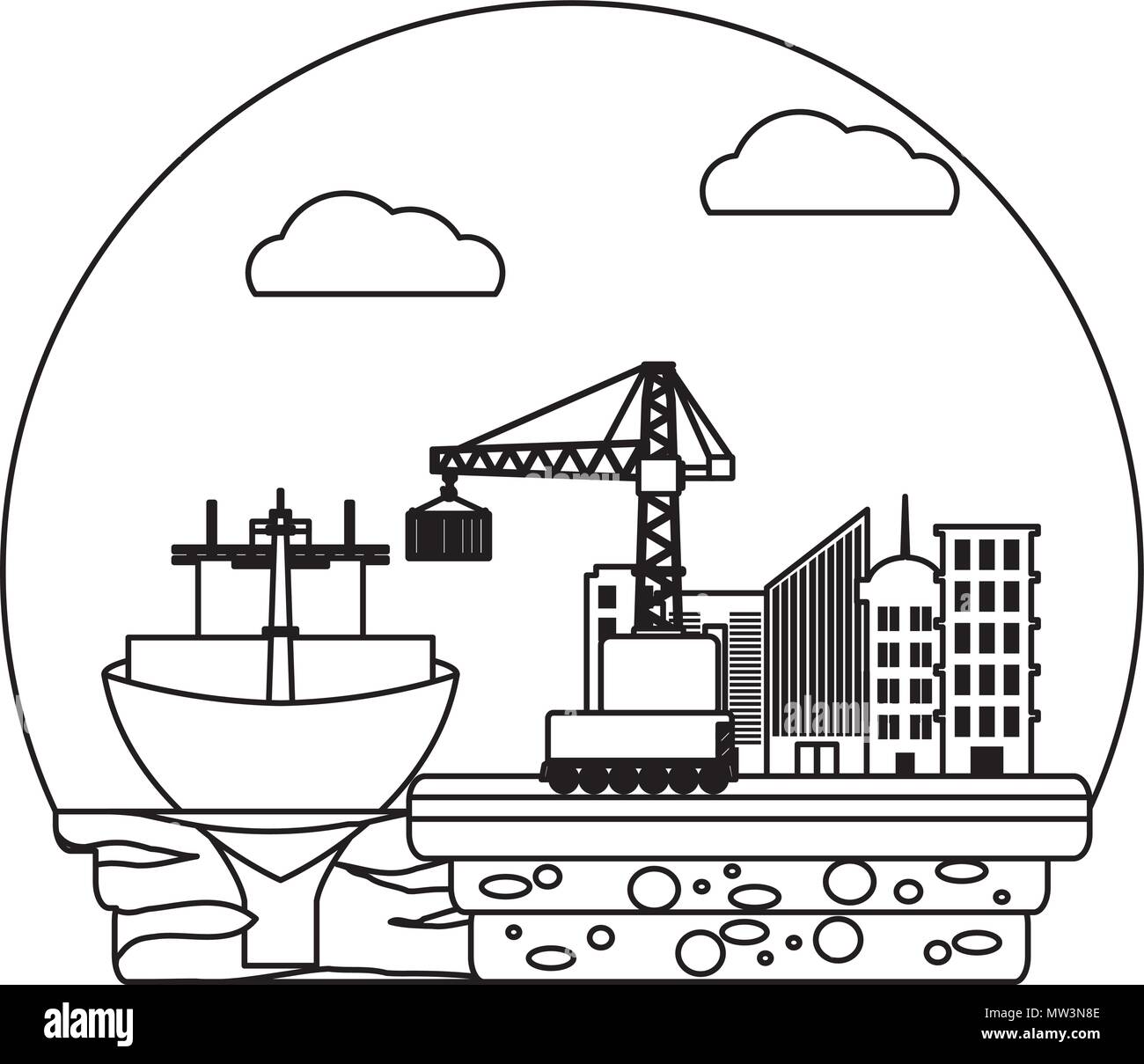 line ship transport and crane with container cargo Stock Vector Image ...