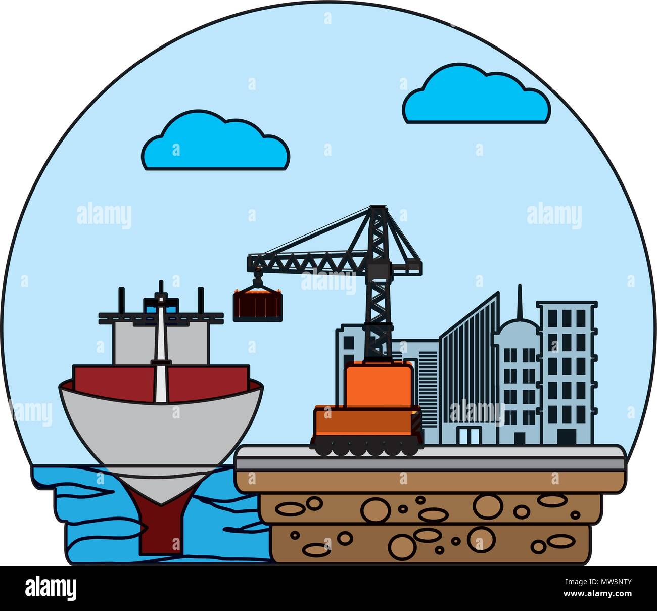 color ship transport and crane with container cargo Stock Vector Image ...