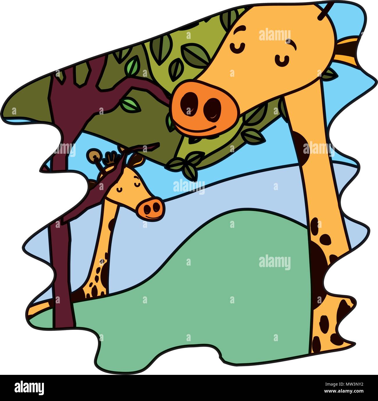 color nice giraffes wild animals in the forest Stock Vector Image & Art ...