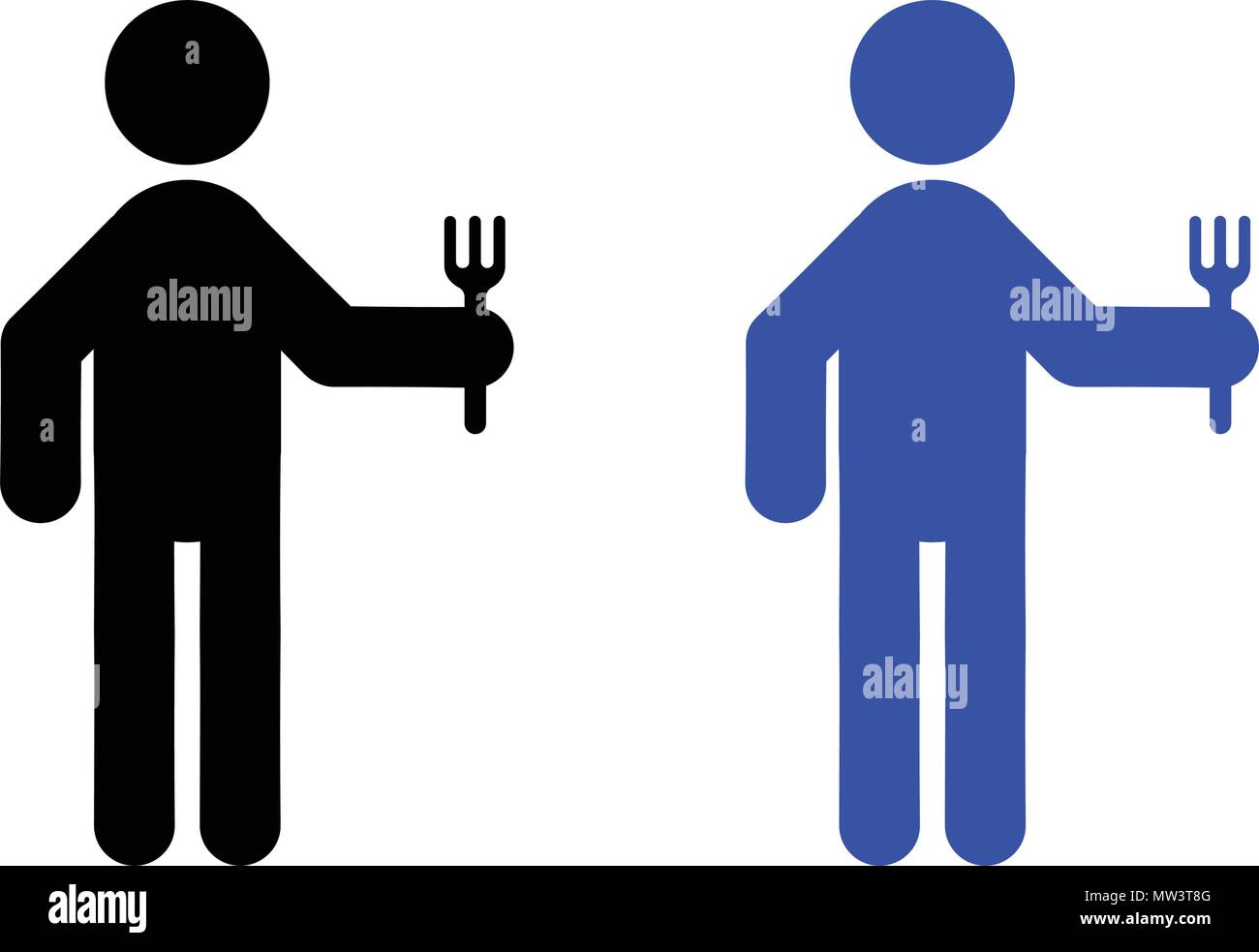 A man holding a fork icon, isolated on white background Stock Vector