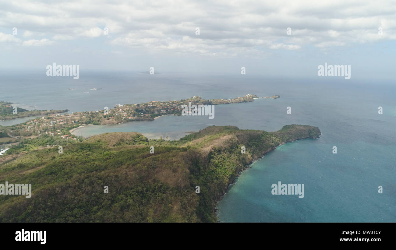 Aerial view of coast with beach, hotels. Philippines, Luzon. Coast ...