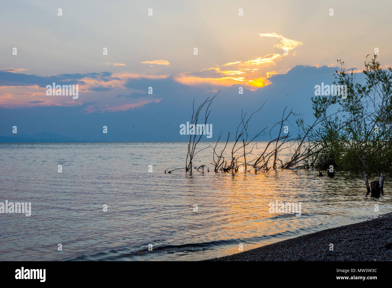 Sevan lake, the sea of Armenia, in sunset Stock Photo