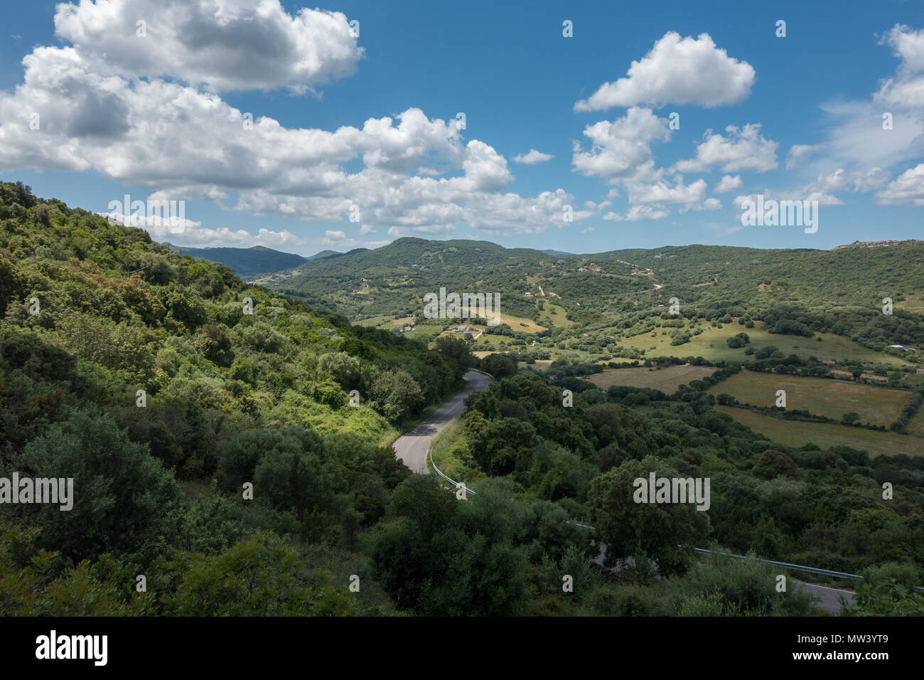 Beautiful views of the Sardinian countryside on the road up to Luogosanto, Sardinia Stock Photo