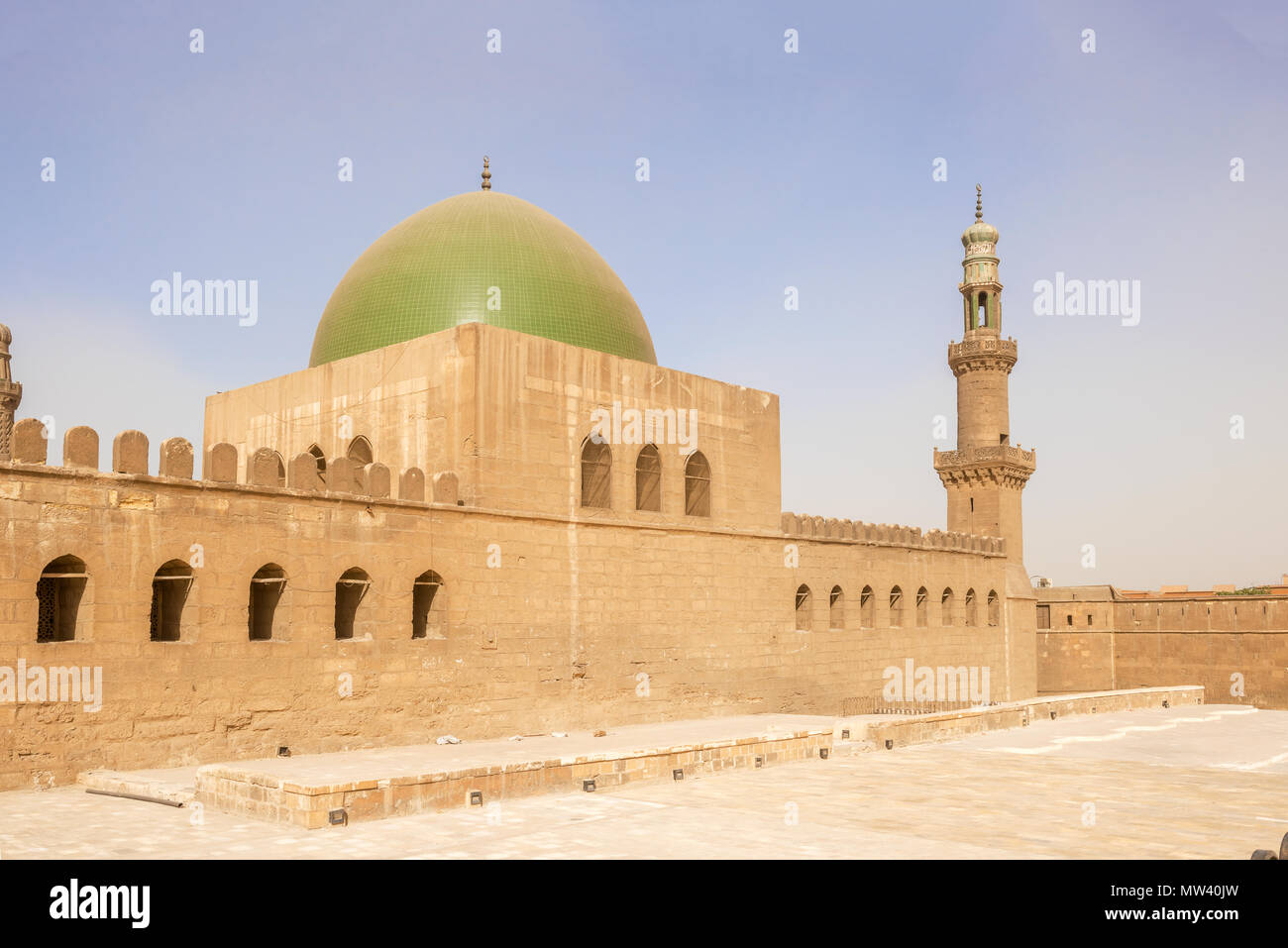 al-Nasir Muhammad Mosque green dome  inside the Saladin Citadel, Cairo, Egypt, Africa Stock Photo