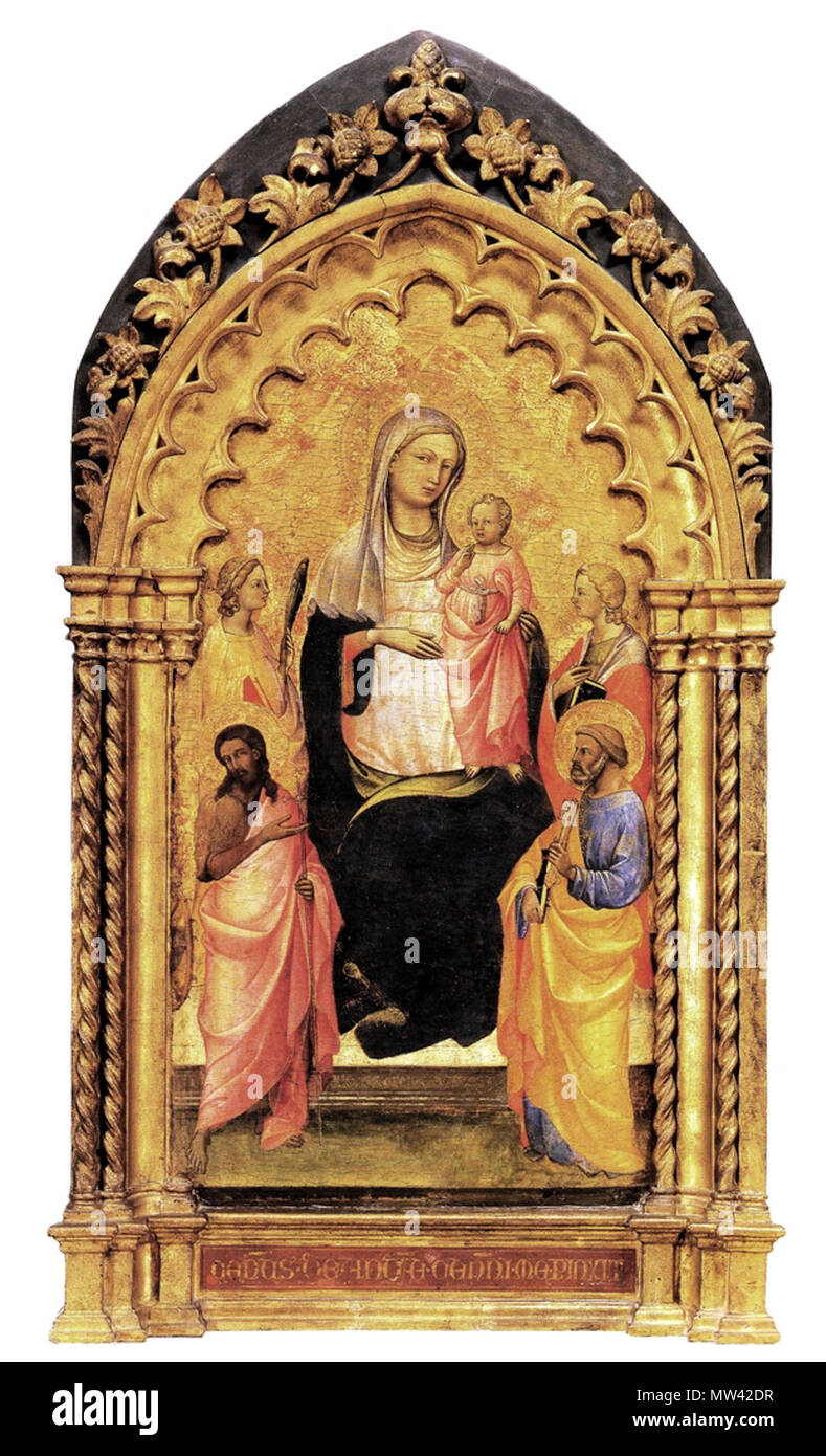 .  English: Lorenzo Monaco, Madonna con Bambino in trono, san Giovanni Battista, santa Caterina d'Alessandria, san Pietro e una santa, 1408, Galleria dell'Accademia, Firenze . 25 July 2010, 19:43:13  16 3aLorenzo Monaco, Madonna con Bambino in trono, san Giovanni Battista, santa Caterina d'Alessandria, san Pietro e una santa, 1408, Galleria dell'Accademia, Firenze Stock Photo