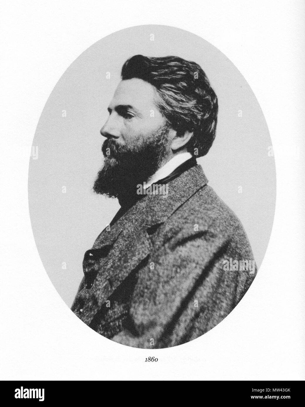 . English: Herman Melville in 1860. 1860. Unknown photographer 275 Herman Melville profile Stock Photo