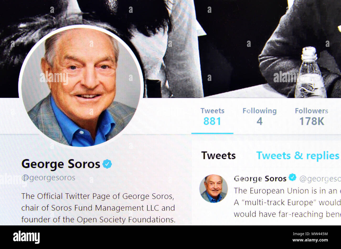 George Soros Twitter page (2018) Stock Photo