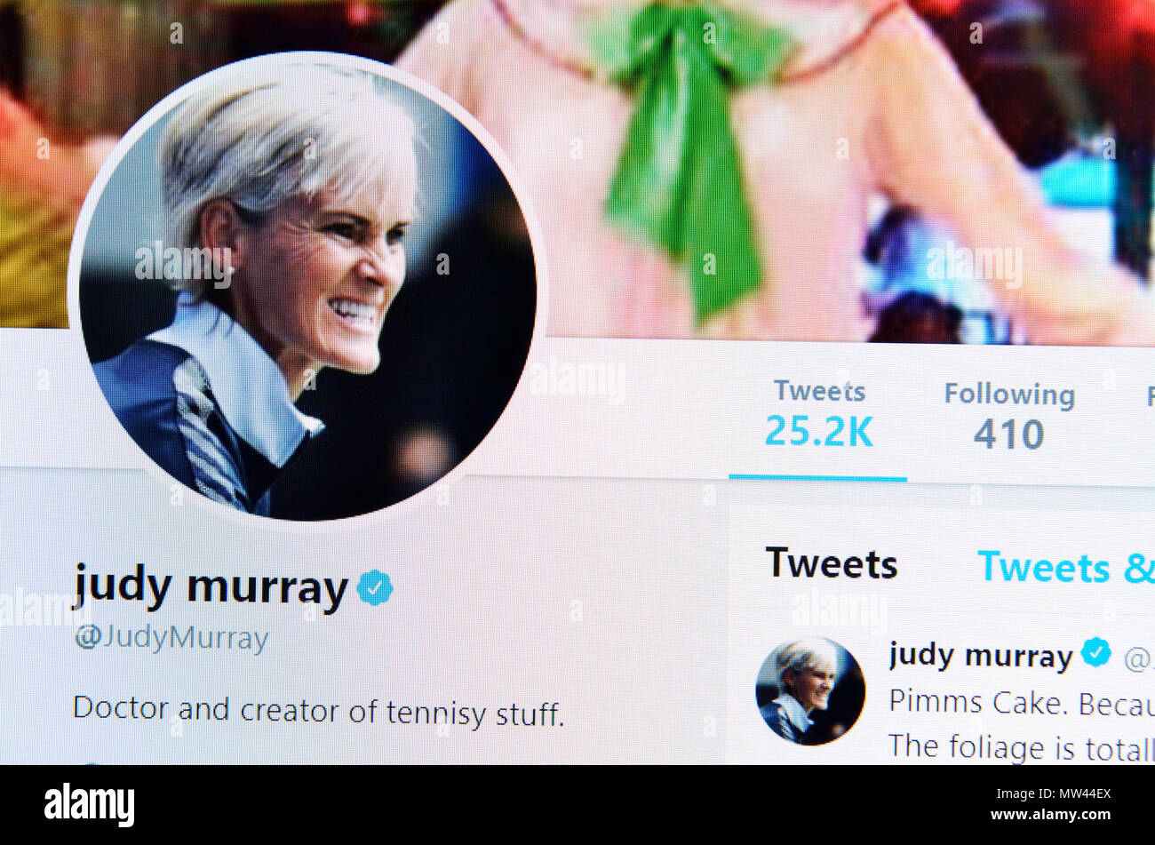 Judy Murray's Twitter page (2018) Stock Photo