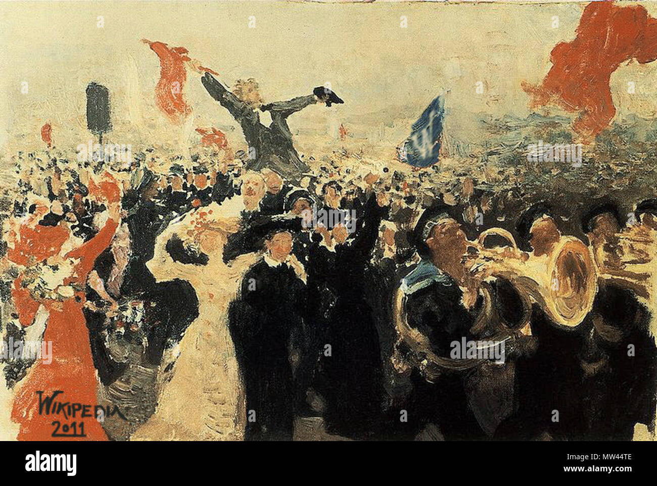 . Retouched picture to add in a personal wikipedian prize . 27 January 2011, 12:18 (UTC).  Demonstration on October 17, 1905 by Ilya Repin (adumbration 1906).jpg: http://www.picture.art-catalog.ru/picture.php?id picture=7181, Original artist: Iliá Yefímovich Repin derivative work: 3coma14 (talk) 566 Someone in the crowd Stock Photo