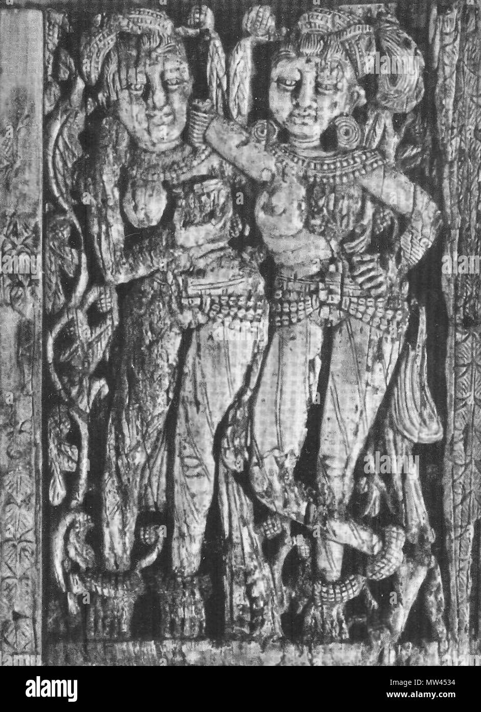 . English: Relief on a coffin of an Indian princess. Circa 100 A.D. Musée Guimet, Paris. circa 100 A.D.. Unknown 295 Indian princess's coffin Stock Photo