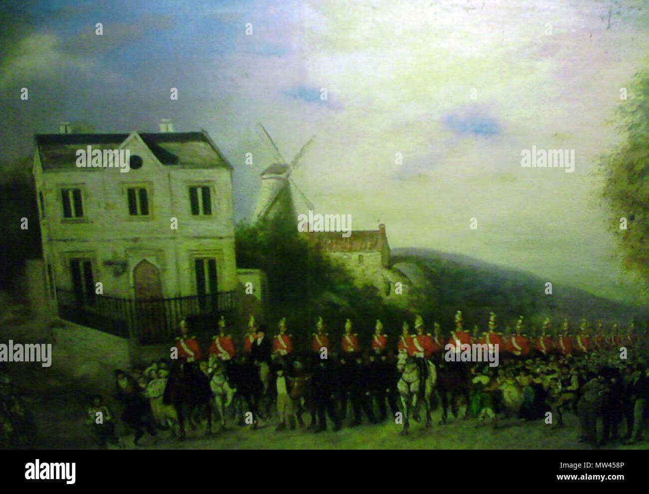 . Stamford Museum had a jug which celebrates Ann Blades in 1792. She became famous for her role in Stamford Bull running. This painting shows the last bull run being broken up by the militia. The artist is at bottom right (ish) Stamford Museum is probably closing in June 2011. Just months to go and I still couldn't get permission to show this picture to you. Despite the fact that its legal and moral to allow me to do it. 25 February 2011, 14:59. Roger from Derby, UK 572 StamfordMuseum Bull Run Last Stock Photo