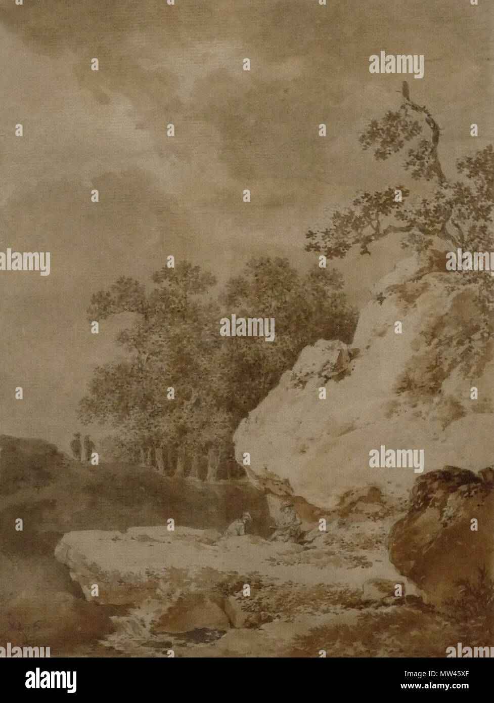 . Français Dessinateur au creux d'un rocher, Christian Sigrist (17461822), crayon et