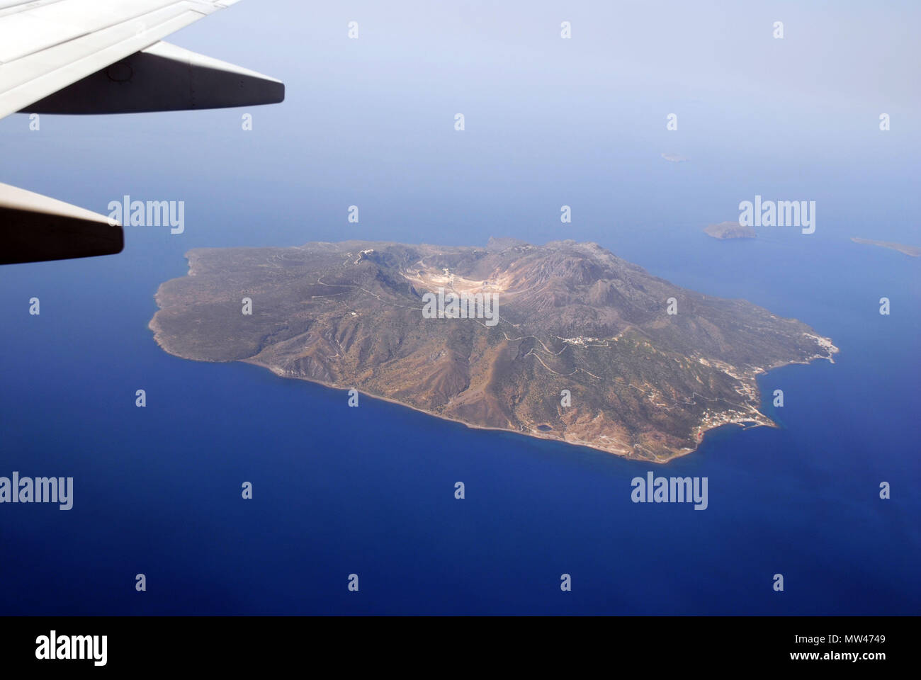 Aerial photograph of tiny Greek Islands scattered around the Aegean Sea. Stock Photo