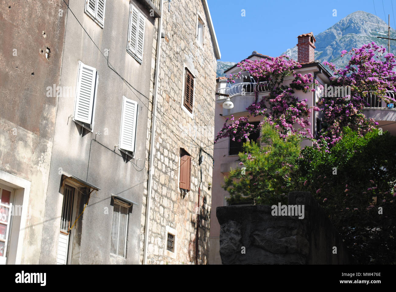 Typical Dalmatian houses in Makarska, Croatia. Stock Photo