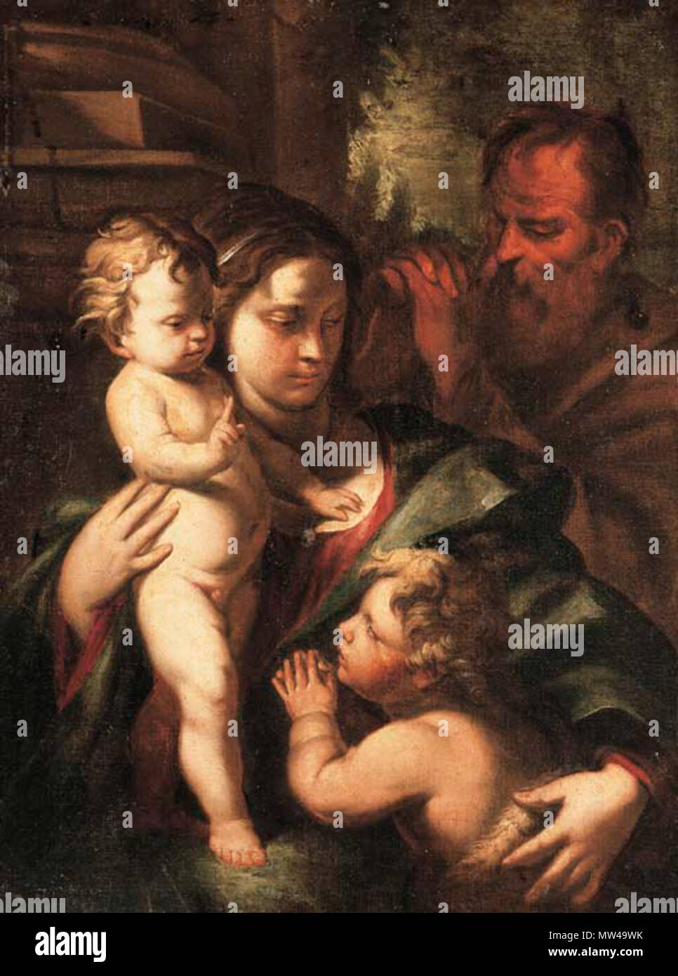 . The Holy Family with John the Baptist . before 1717.    Nicola Vaccaro  (1640–1709)    Description Italian painter  Date of birth/death 1632 23 May 1709 / 24 May 1709  Location of birth/death Naples Naples  Work location Rome  Authority control  : Q7029132 VIAF: 72619335 ISNI: 0000 0000 8055 5540 ULAN: 500018174 GND: 135767911 RKD: 78906 624 Vaccaro-nicola-1637-1717-italy-die-heilige-familie-mit-dem-jo Stock Photo