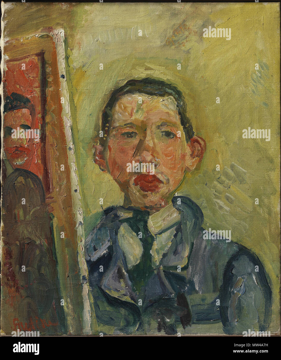 .  English: Chaïm Soutine, Russian, active in France, 1893–1943 Self-Portrait, ca. 1918 Oil on canvas 54.6 x 45.7 cm. (21 1/2 x 18 in.) frame: 80.7 x 71.1 cm (31 3/4 x 28 in.) The Henry and Rose Pearlman Foundation, on long-term loan to the Princeton University Art Museum L.1988.62.23 . circa 1918  12 1918, Soutine, Self Portrait Stock Photo