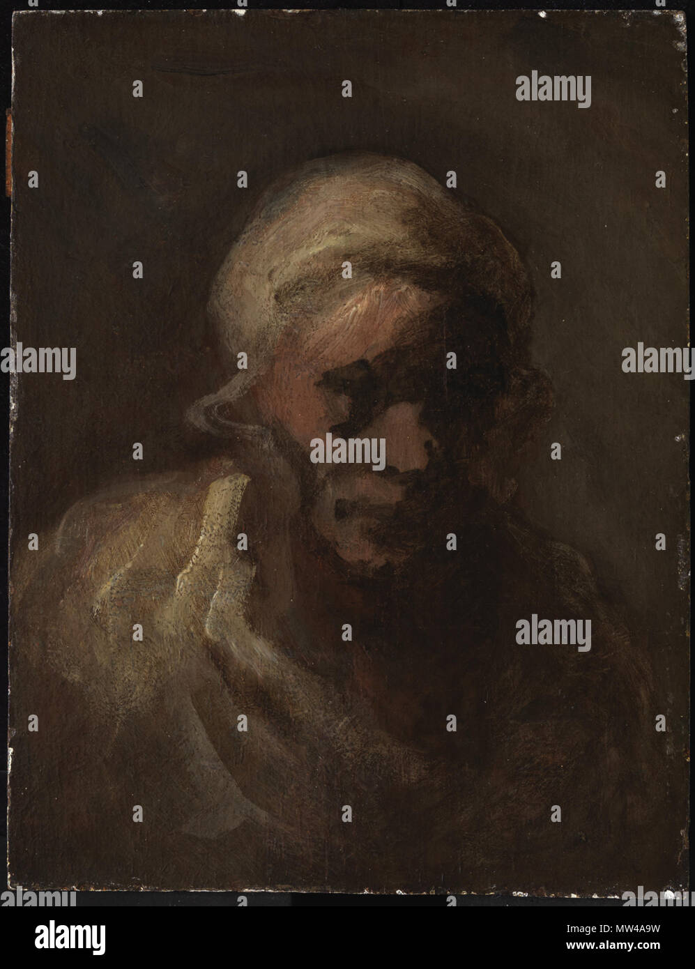 .  English: Honoré Daumier, French, 1808–1879 Head of an Old Woman, ca. 1856–60 Oil on panel 21.9 x 16.5 cm. (8 5/8 x 6 1/2 in.) frame: 30.5 x 36.0 x 6.5 cm. (12 x 14 3/16 x 2 9/16 in.) The Henry and Rose Pearlman Foundation, on long-term loan to the Princeton University Art Museum L.1988.62.8 Maison (1968) I-108 . circa 1856–60  8 1856, Daumier, Head of an Old Woman Stock Photo
