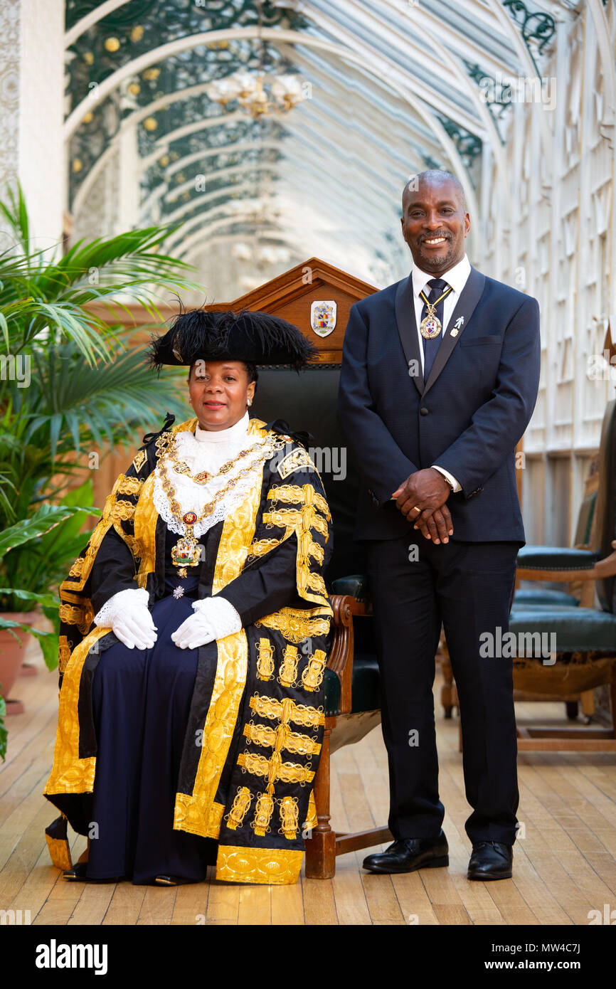 Lord Mayor of Birmingham 2018-2019 Yvonne Mosquito pictured with her consort Winston Stock Photo