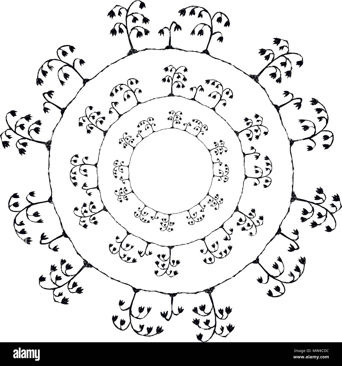 Round frames vector sketch flowers pattern black on white Stock Vector
