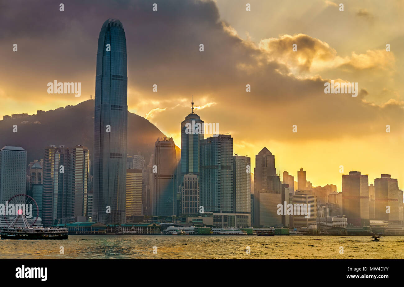 Sunset above Hong Kong downtown Stock Photo - Alamy