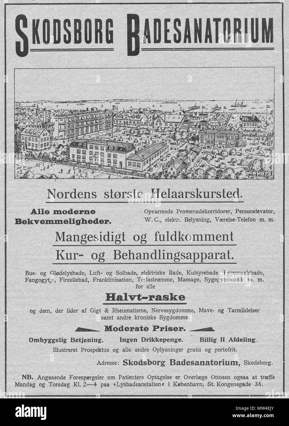 Dansk: Reklame for Skodsborg Badesanatorium i Gads Danske Magasin Februar  1910. 3 October 2012, 16:15:21. Unknown. Editor Chr. Gulmann (died 1934)  563 Skodsborg badesanatorium 1910 reklame Stock Photo - Alamy