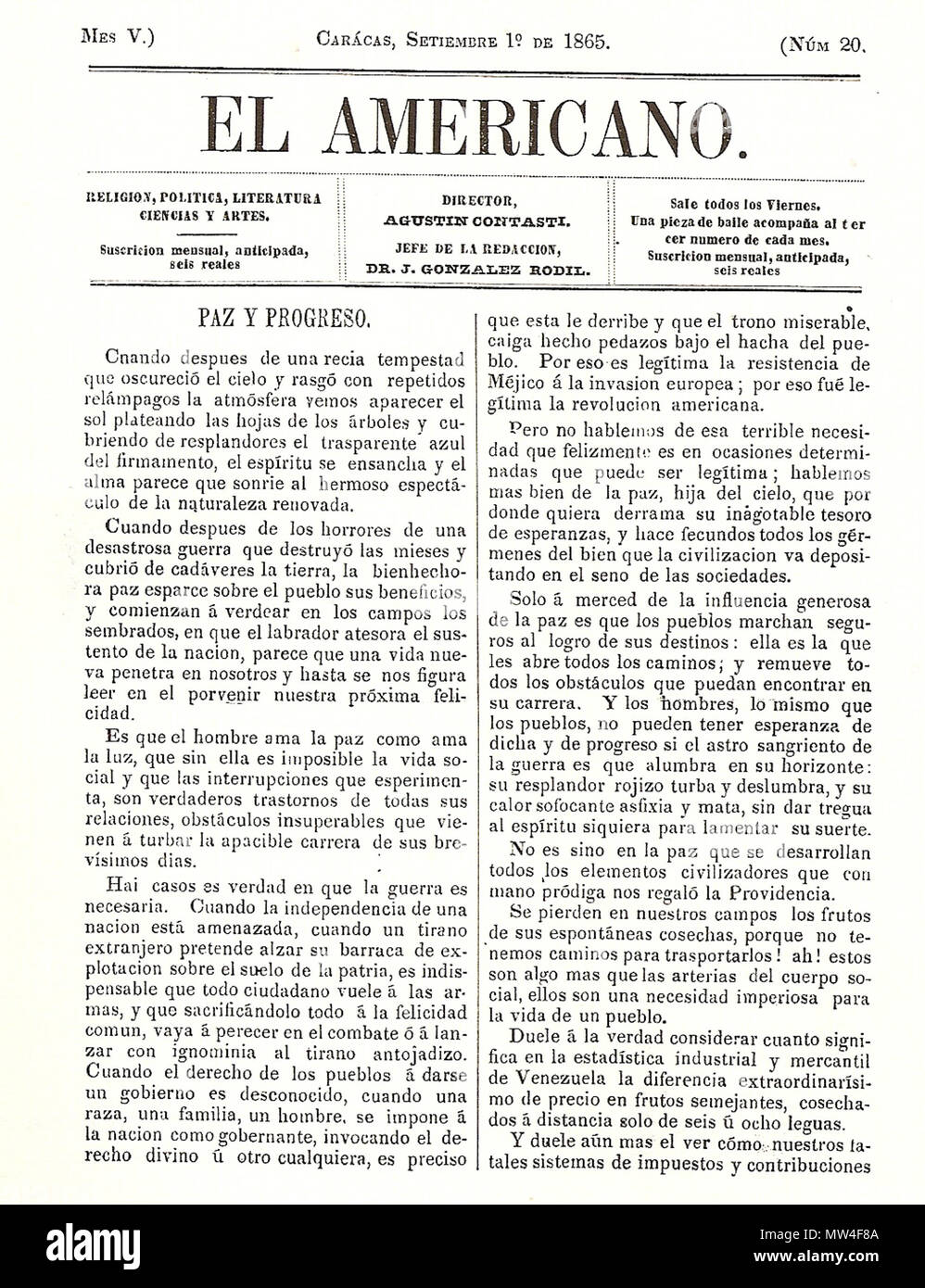 . Español: Prensa Venezolana del siglo XIX: El Americano 1865 . 1865. Unknown 181 El Americano 1865 00 Stock Photo