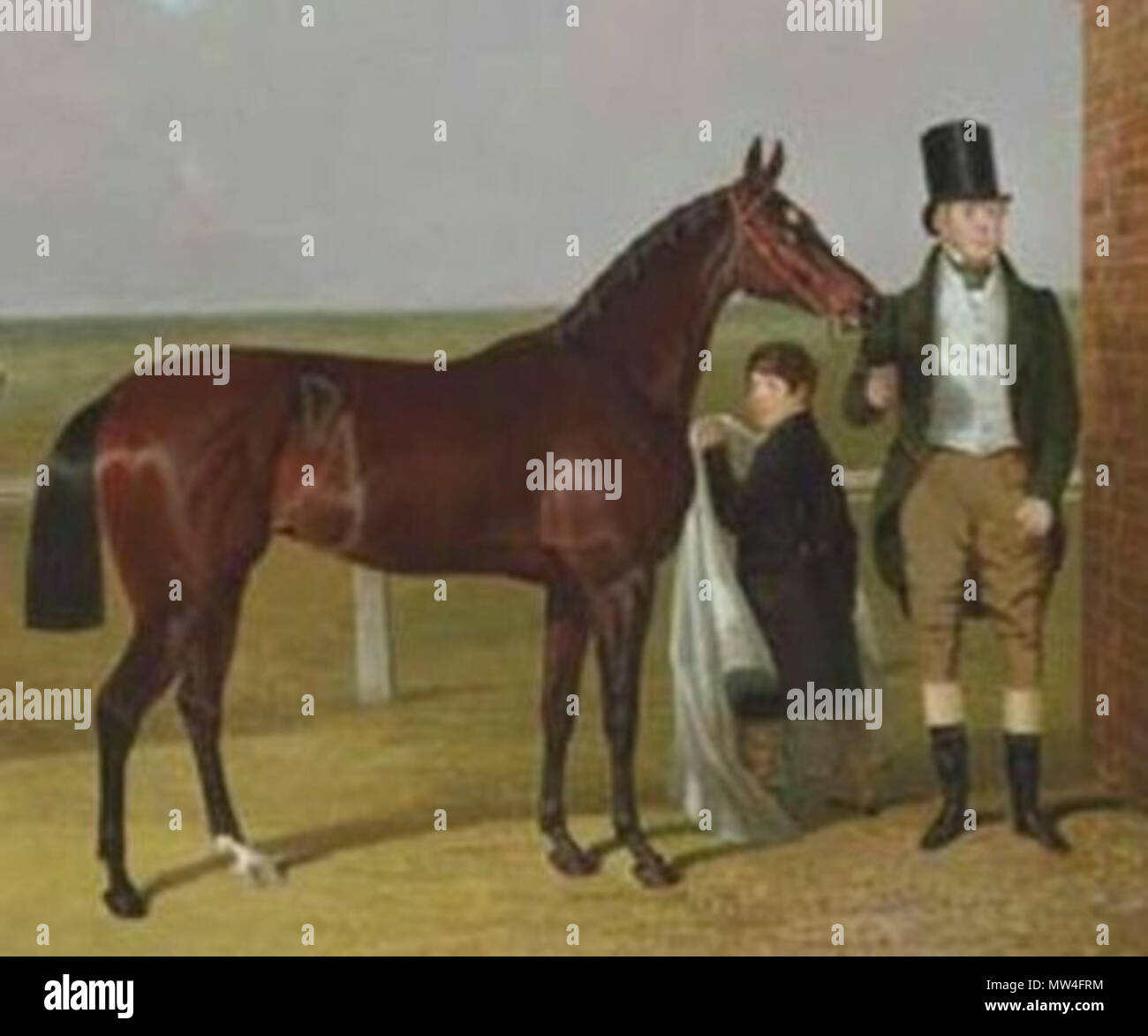 . English: Painting of the British racehorse Vespa with her owner, Sir Mark Wood, detail from a painting by John Frederick Herring, Sr. 1795-1865. Author dead for 147 years. 31 December 2012, 18:37:30. John Frederick Herring, Sr. 629 Vespa and Sir Mark Wood Stock Photo