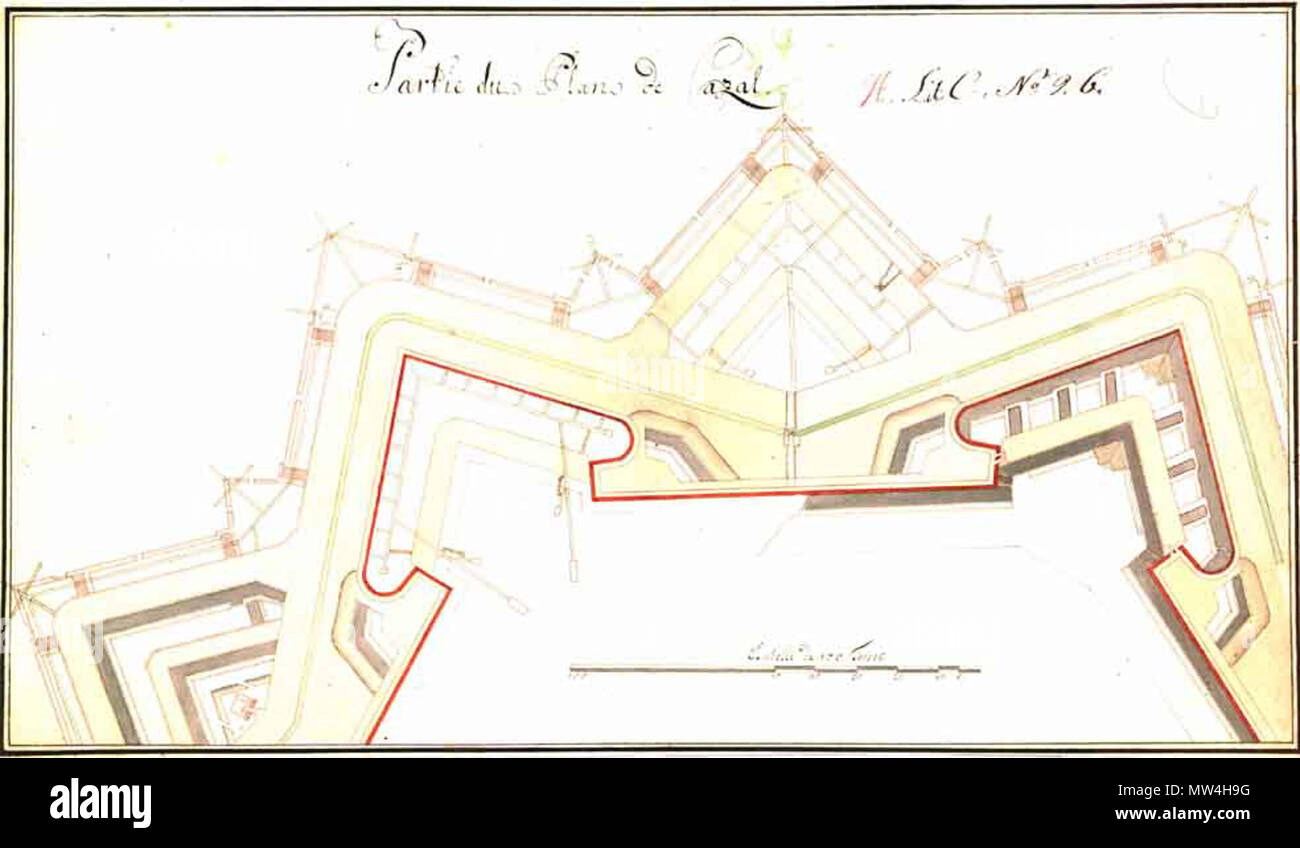 . Plan of the fortified city of Casale Monferrato (detail of part of the citadel)), described by the source as 0406:15:018:010 Partie du Plan de Cazal. . This file is lacking author information. 116 Casale Monferrato map (018 010) Stock Photo