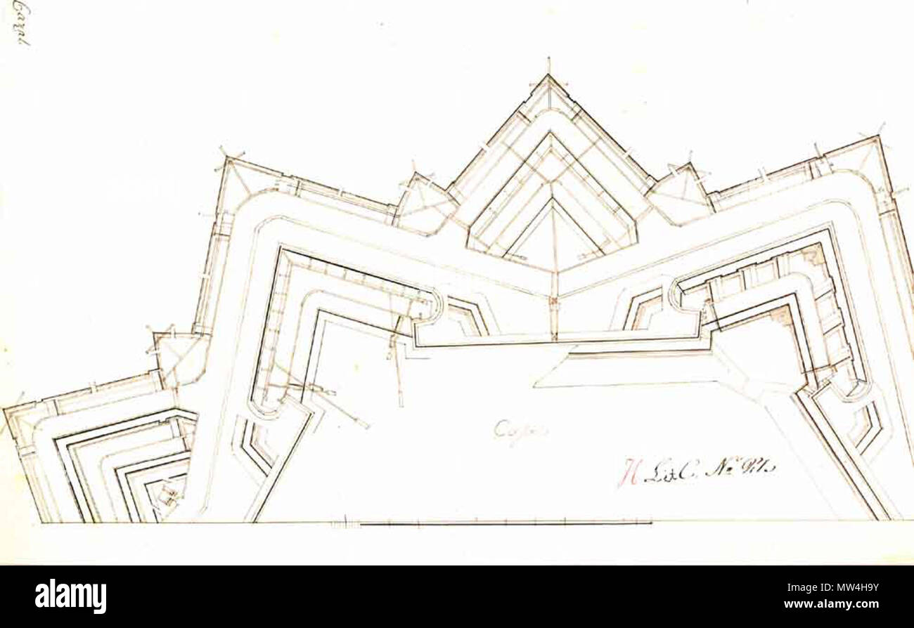 . Plan of the fortified city of Casale Monferrato (detail of part of the citadel)), described by the source as 0406:15:018:011 Cazal. . This file is lacking author information. 116 Casale Monferrato map (018 011) Stock Photo
