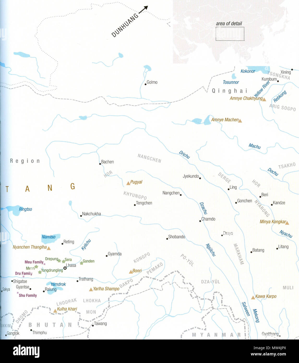 . English: Locations of the Bon religion in the East Tibet. Schematic map . 22 May 2013, 23:07:14. Unknown 14 2 Locations of the Bon religion in the East Tibet Stock Photo