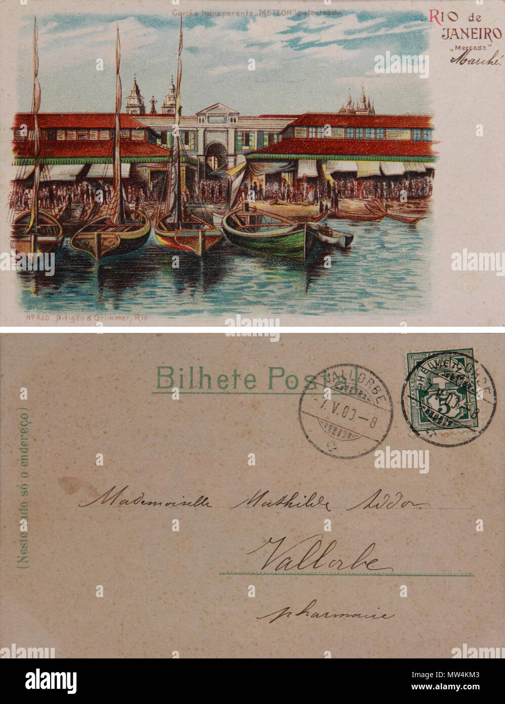 . Português: Cartão Postal - Rio de Janeiro - Mercado . 7 May 1900. Cartão transparente Meteor patenteado 522 Rio de Janeiro - Mercado - 1900 Stock Photo