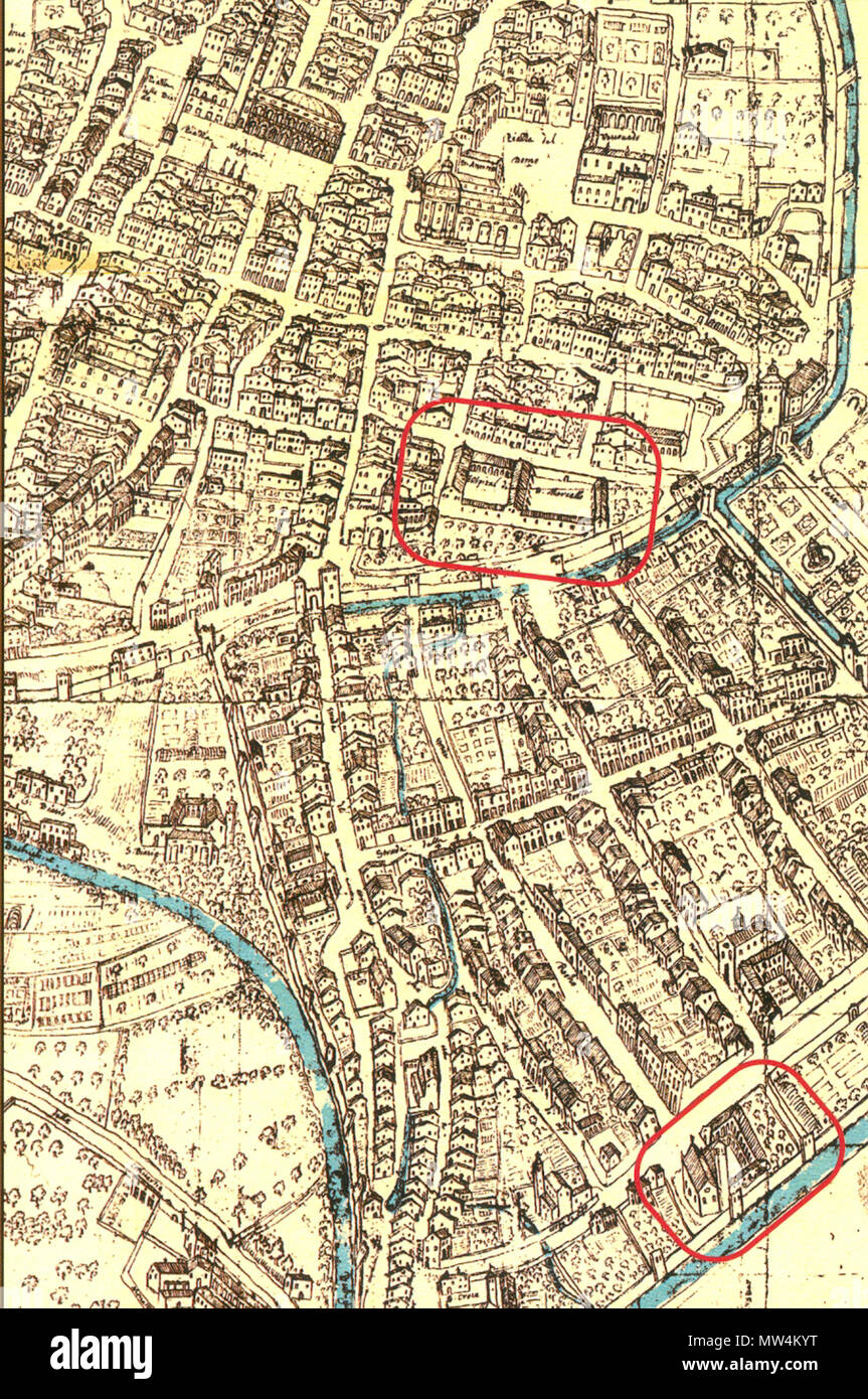 . Italiano: Pianta di Vicenza del 1580, particolare (sono evidenziati l’ospedale di san Marcello, in alto, e, in basso, il complesso conventuale di san Rocco). 1580 ca. Original upload date 2013-11-08 10:29:54. G. Pittoni, 1580 ca. 481 Pianta Angelica Vicenza 1580 san Marcello san Rocco Stock Photo