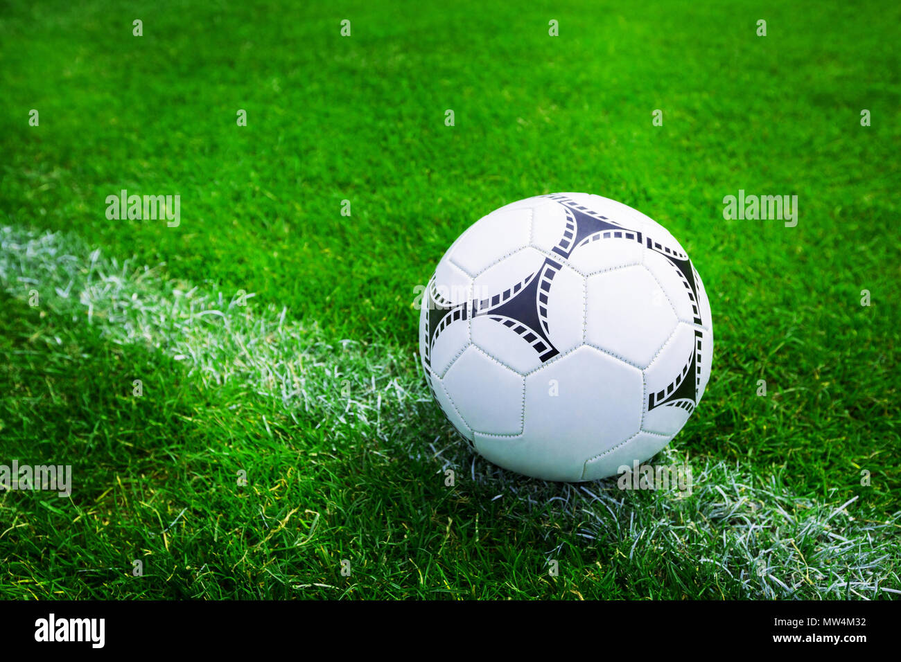 Soccer ball on marking line Stock Photo Alamy