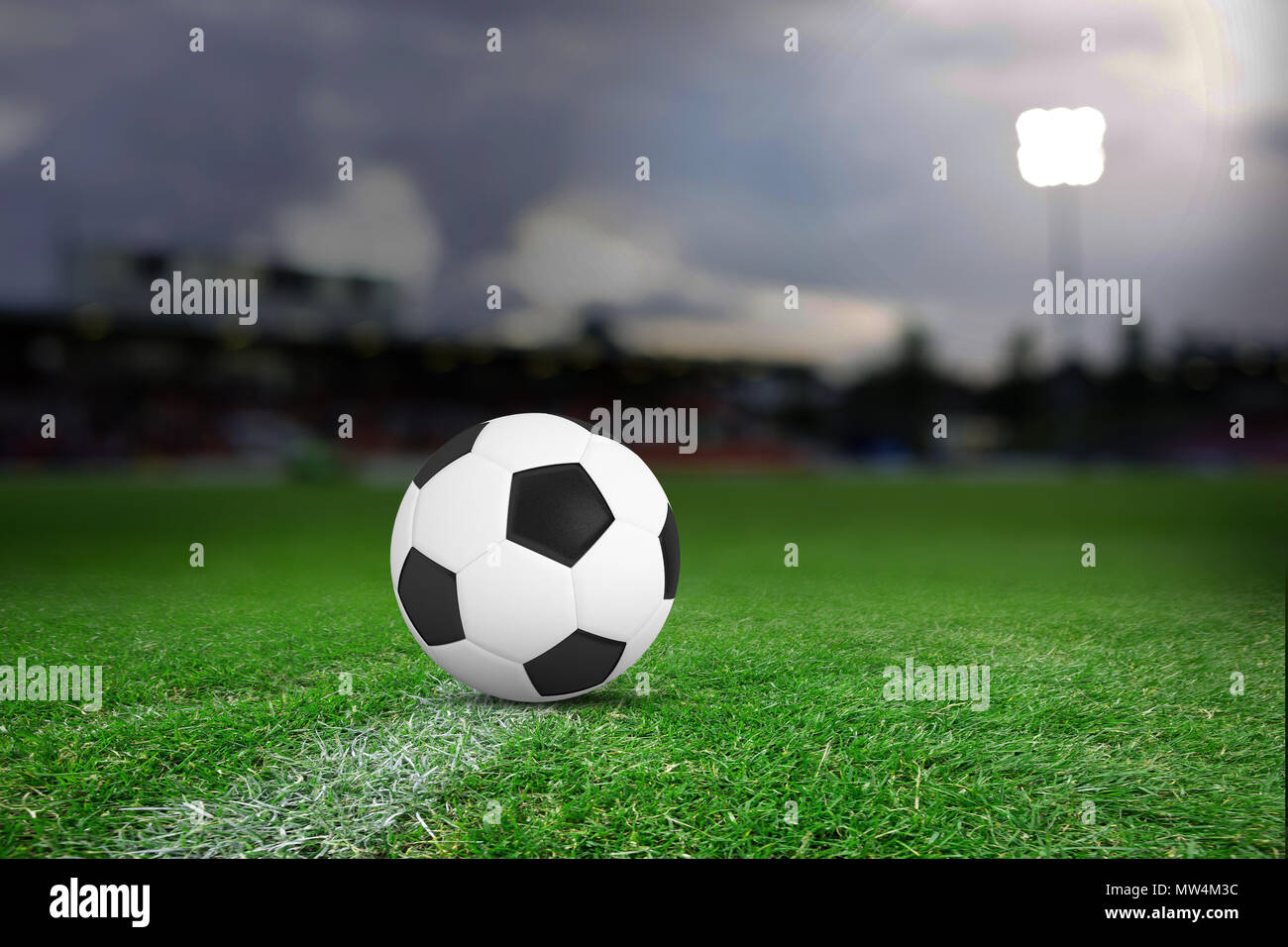 Closeup of soccer ball in soccer stadium Stock Photo Alamy