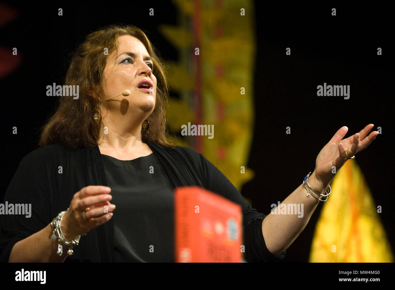 Ruth Jones actress scriptwriter producer speaking on stage in the Tata Tent at Hay Festival 2018 Hay-on-Wye Powys Wales UK Stock Photo
