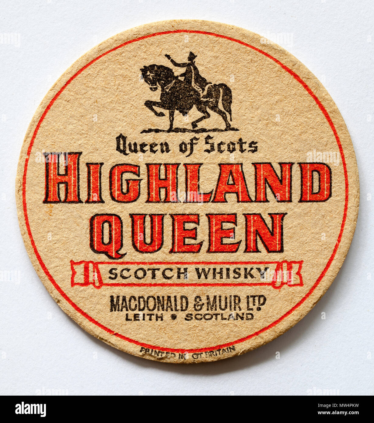 Old Vintage British Beer Mat Advertising Highland Queen Scotch Whisky Stock Photo