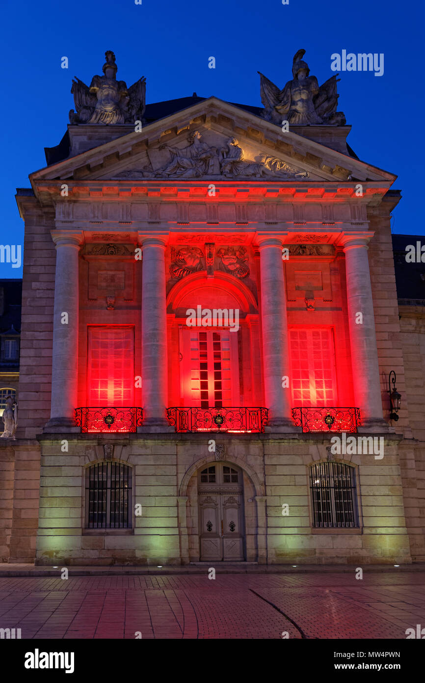 DIJON, FRANCE, May 20, 2018 The Palace of the Dukes of Burgundy at night. This remarkably well