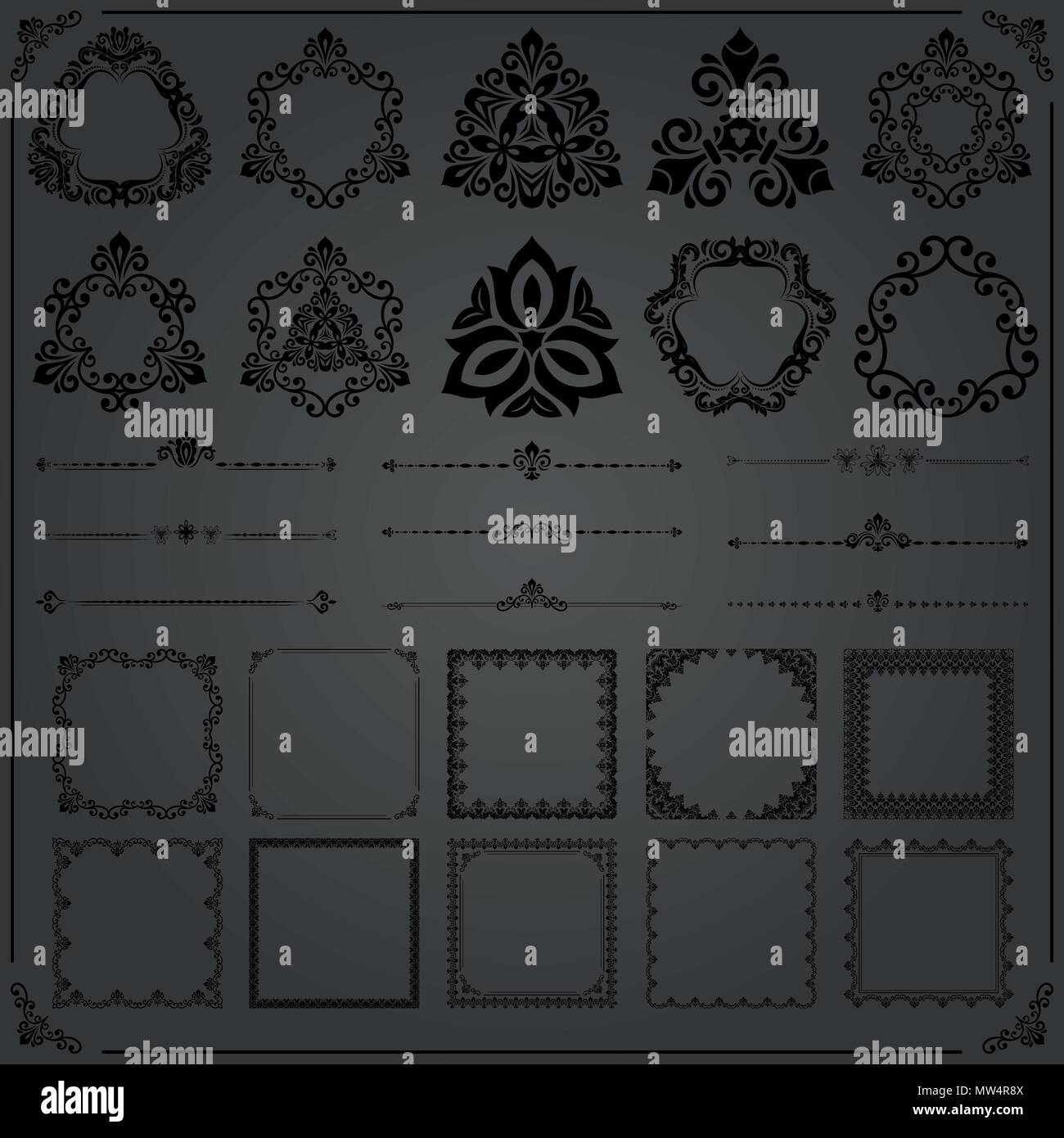 Vintage Set of Vector Horizontal, Square and Round Elements Stock ...