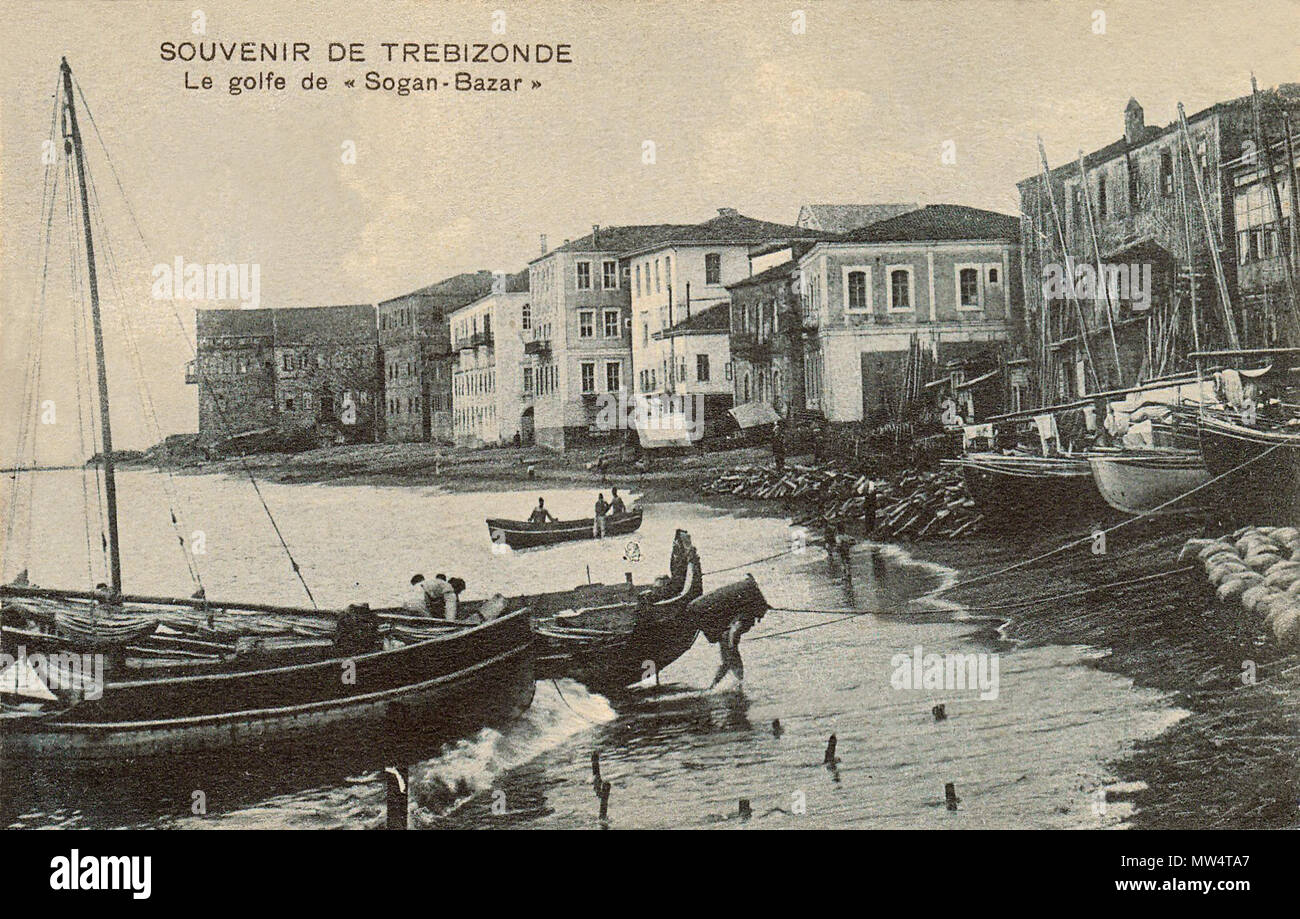 . English: Postcard view of Trebizond's 'Sogan-Bazar gulf'. (Trabzon, Turkey). 15 June 2014, 13:03:51. Kitabi Hamdi 257 Gulf of Soganbazar, Trebizond Stock Photo