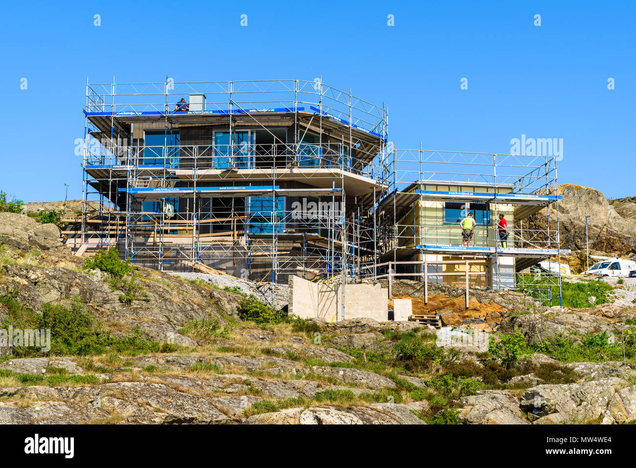 Ronnang, Tjorn, Sweden - May 18, 2018: Travel documentary of everyday life and place. Coastal real estate development is visible everywhere in the reg Stock Photo