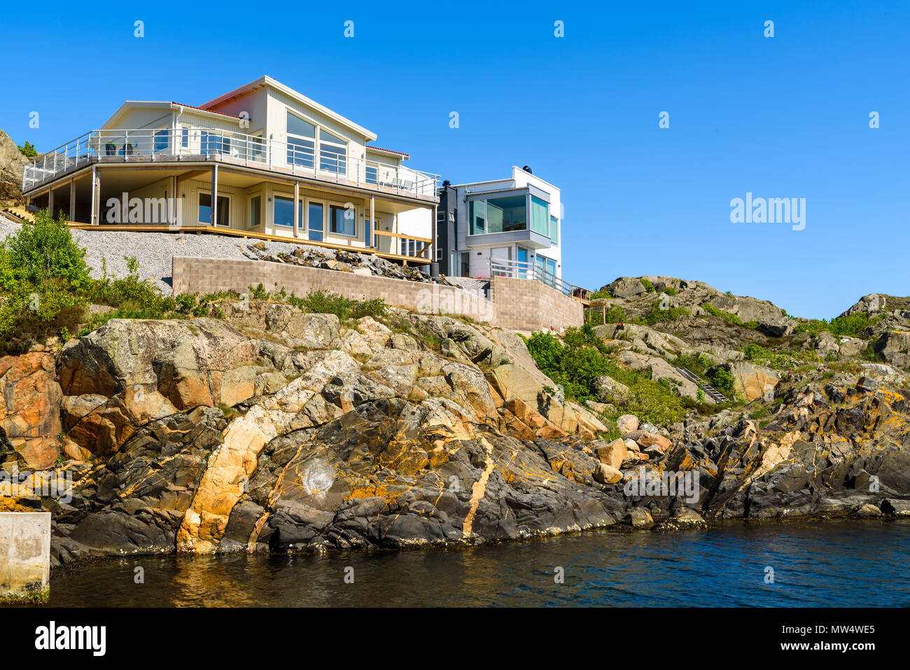 Ronnang, Tjorn, Sweden - May 18, 2018: Travel documentary of everyday life and place. Coastal real estate development is visible everywhere in the reg Stock Photo