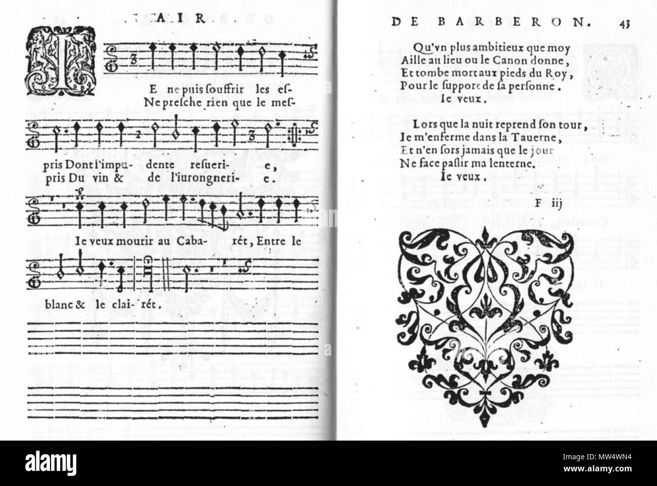 . English: Air by Barberon in Pierre Ballard's VIIe livre d'airs de cour (1626). 31 July 2015, 19:20:20. Pierre Ballard 30 Air Barberon 1626 Stock Photo